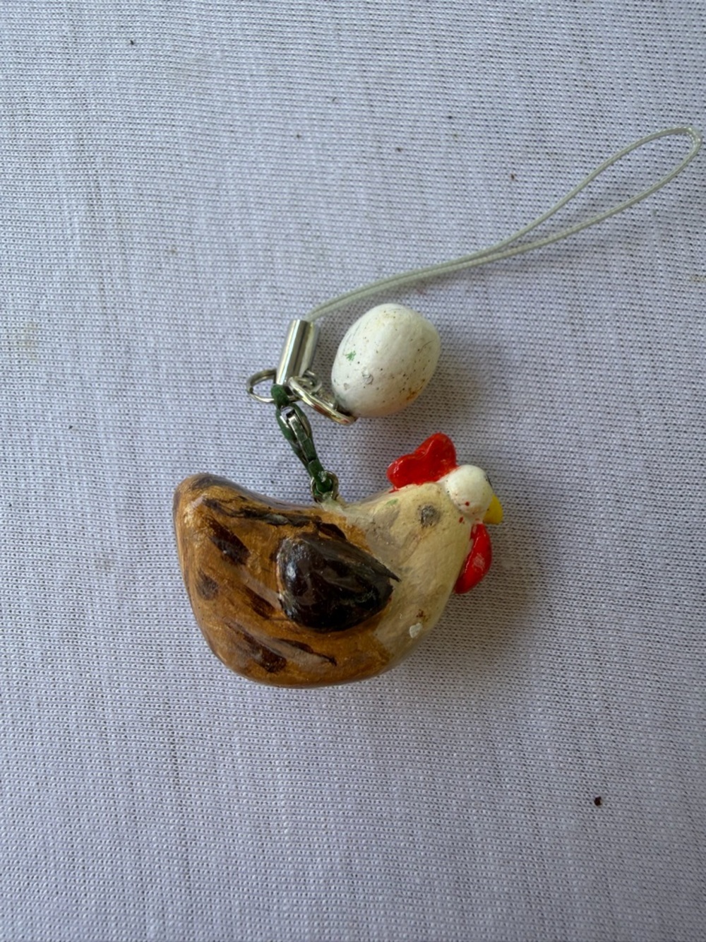 Handcrafted Brown & White Chicken Bird Keychain Charm